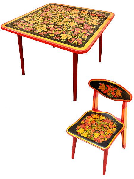 Набор детской мебели Хохлома — стол и стул из дерева с художественной росписью, арт. 7228-7902