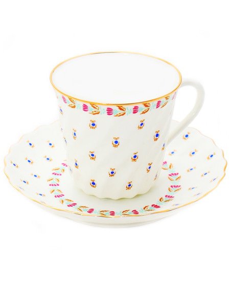 Кофейная чашка с блюдцем «Голубые ягодки», форма «Витая», Императорский фарфор