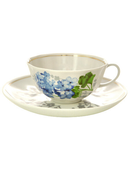 Чашка с блюдцем чайная форма "Тюльпан" рисунок "Голубая герань" Дулевский фарфор