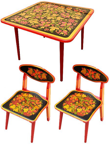 Набор детской мебели Хохлома — стол и 2 стула из дерева с художественной росписью, арт. 7228-7902-2